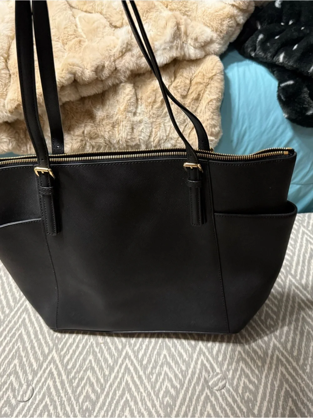 Michael Kors Black Saffiano Tote with Gold Logo Accent